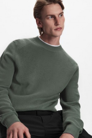 Dark Green COS Ribbed-Knit Jumper Knitwear | JP12-K2VY