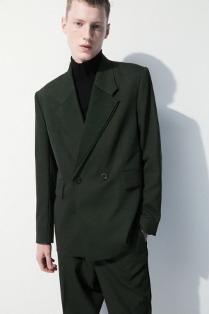 Dark Green COS The Double-Breasted Wool Tuxedo Jacket Coats & Jackets | RL06-C9PK