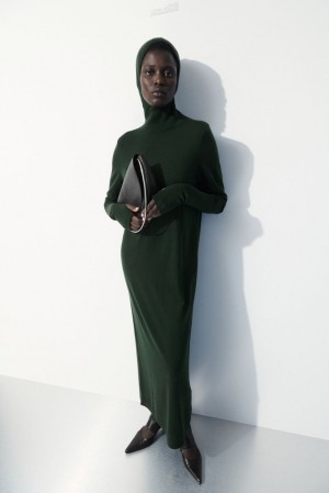 Dark Green COS The Hooded Wool Dress Dresses | ED00-Y7KB