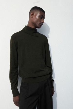 Dark Green COS The Merino Wool Roll-Neck Jumper Sweaters & Cardigans | YV36-O4SL