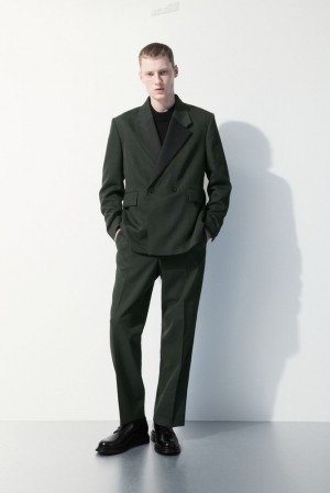 Dark Green COS The Wool Tuxedo Trousers Pants | TL27-D0RB