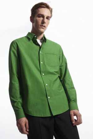 Green COS Topstitched Poplin Shirt Shirts | WB94-P6PA