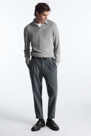 Grey COS Tapered Wool Chinos Trousers | YI71-X5SW