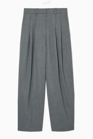 Grey COS Wide-Leg Tailored Wool-Blend Trousers Pants | UJ46-F4UG