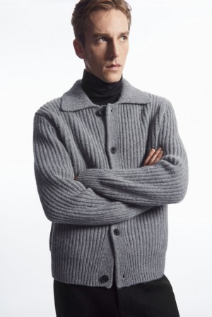 Grey MéLange COS Ribbed Alpaca-Blend Cardigan Knitwear | VW46-S1XE