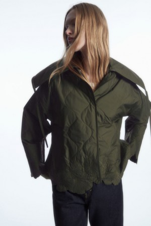 Khaki COS Oversized Embroidered Quilted Jacket Coats & Jackets | UA43-E4NC