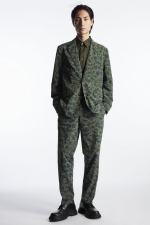 Khaki / Bright Green COS Animal-Jacquard Trousers - Straight Trousers | GM81-N5RK