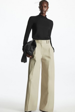 Light Beige COS Pleated Wide-Leg Utility Pants Pants | PP86-C4WQ