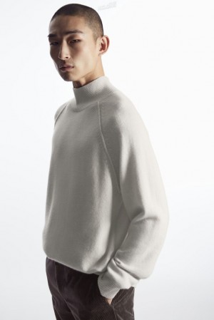 Light Beige COS Pure Cashmere Funnel-Neck Jumper Sweaters & Cardigans | SX75-N8AT