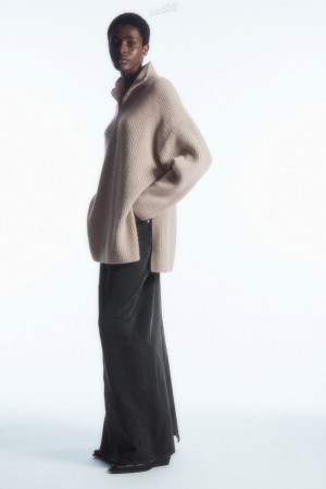 Light Beige MéLange COS Oversized Cashmere-Blend Half-Zip Jumper Knitwear & Cardigans | ZX50-Y2ZE