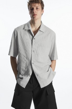 Light Grey COS Camp-Collar Seersucker Shirt Shirts | ZM13-Q6ZH