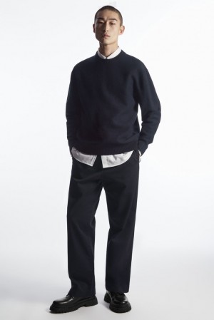 Navy COS Boiled-Wool Crew-Neck Sweater Sweaters & Cardigans | VI63-O5XK