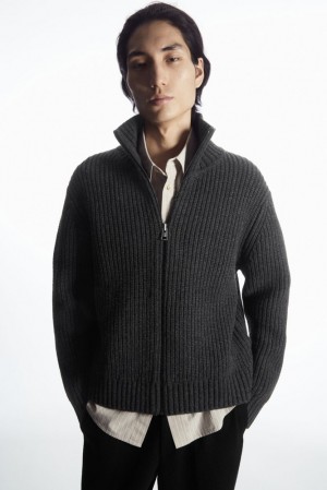 Navy COS Funnel-Neck Knitted Wool Jacket Knitwear | TT10-S8KV