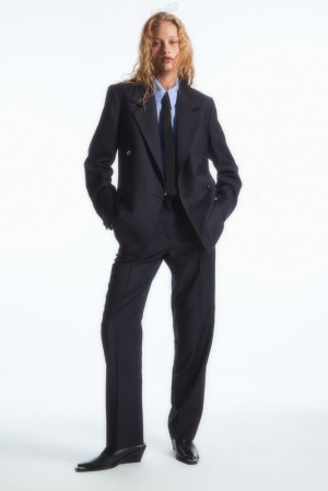 Navy COS Low-Rise Tailored Wool Trousers Pants | DL86-K9WD