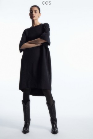 Navy COS Oversized-Fit Wool T-Shirt Dress Dresses | XE54-Y9YM