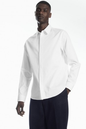 Navy COS Pleated-Placket Dress Shirt - Regular Shirts | RK79-A3VJ