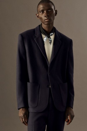 Navy COS Single-Breasted Wool-Jersey Blazer - Relaxed Blazers | AV33-W1UV