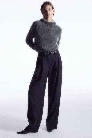 Navy COS Wide-Leg Tailored Wool Pants Pants | TB91-P7FM