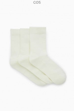 Off-White COS 3-Pack Ribbed Sport Socks Socks | LC98-O4TM