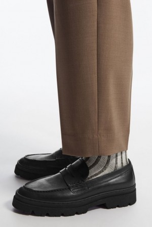 Off-White / Khaki COS Chunky Ribbed Wool Socks Socks | BN98-M2JQ