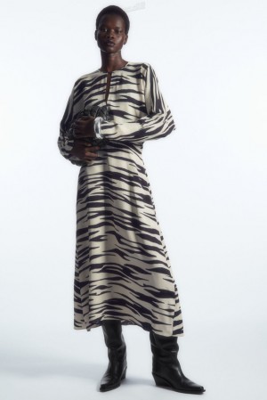 Off White / Zebra Print COS Zebra-Print Cutout Midi Dress Dresses | GH81-R5WH