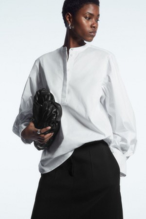 White COS Gathered Grandad-Collar Blouse Blouses | DL36-N8GD