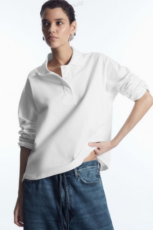 White COS Long-Sleeved Polo Shirt Tops | ZK84-F7GI