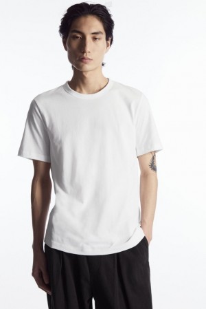 White COS Regular-Fit Mid-Weight Brushed T-Shirt T-shirts | DM06-J6DI