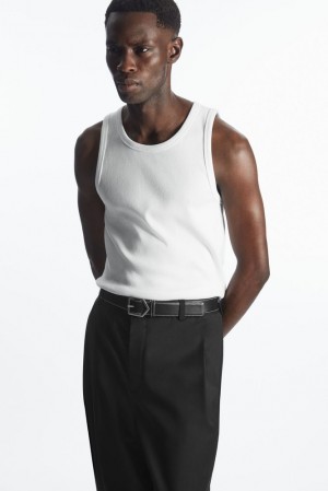 White COS Ribbed Tank Top T-shirts | JP49-M7YV