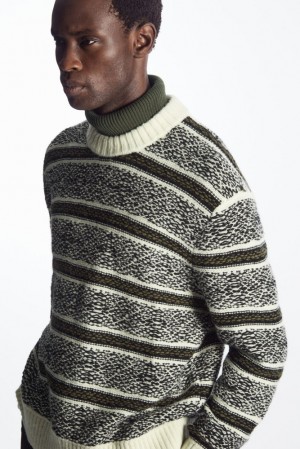 White / Black COS Fair Isle Wool Jumper Knitwear | YA23-D0WR