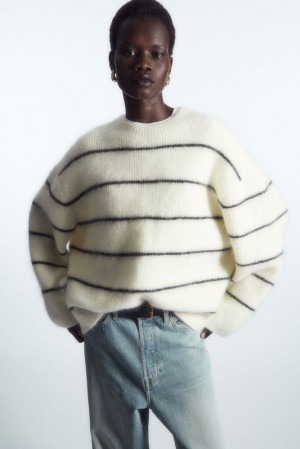 White / Striped COS Textured Mohair-Blend Jumper Knitwear & Cardigans | XB19-J2YQ