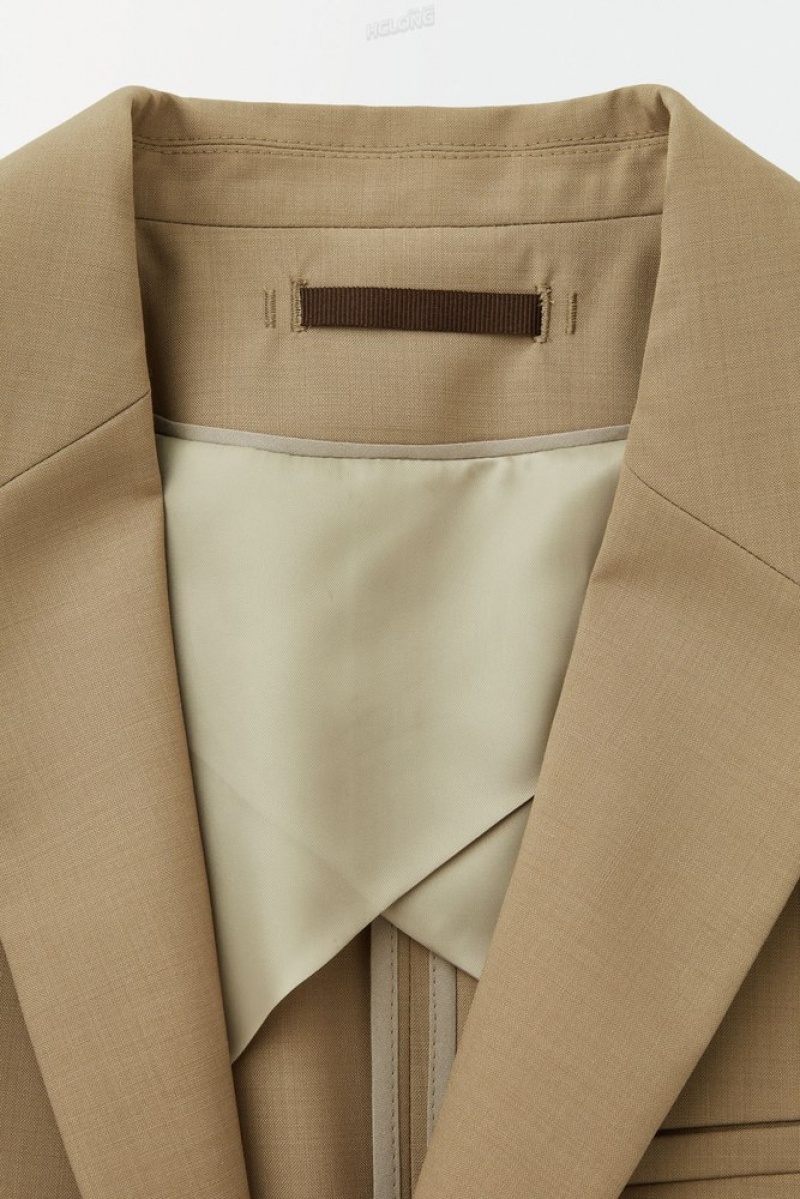 Beige COS The Single-Breasted Wool Blazer Blazers | BD26-Z4CK