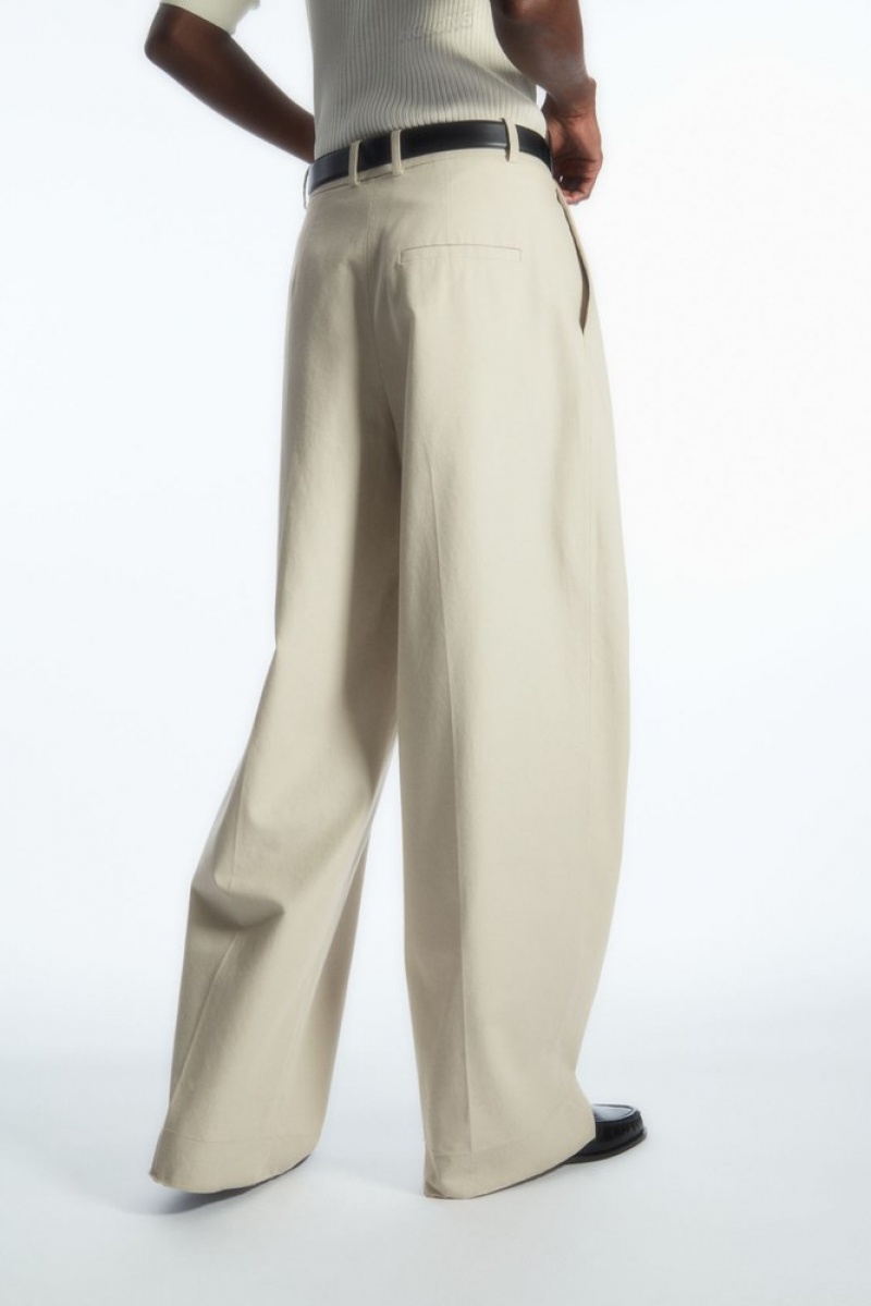 Beige COS Wide-Leg Tailored Trousers Pants | QN04-V8HP