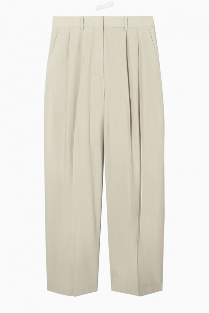 Beige COS Wide-Leg Tailored Trousers Pants | QN04-V8HP