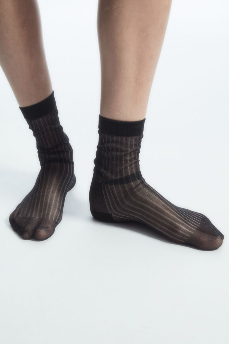 Beige / Gold COS Ribbed Sheer Socks Socks | PA82-L4LY