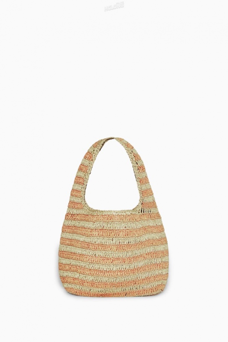 Beige / Orange / Striped COS Mini Shoulder Bag - Raffia Bags | IP20-N5PQ