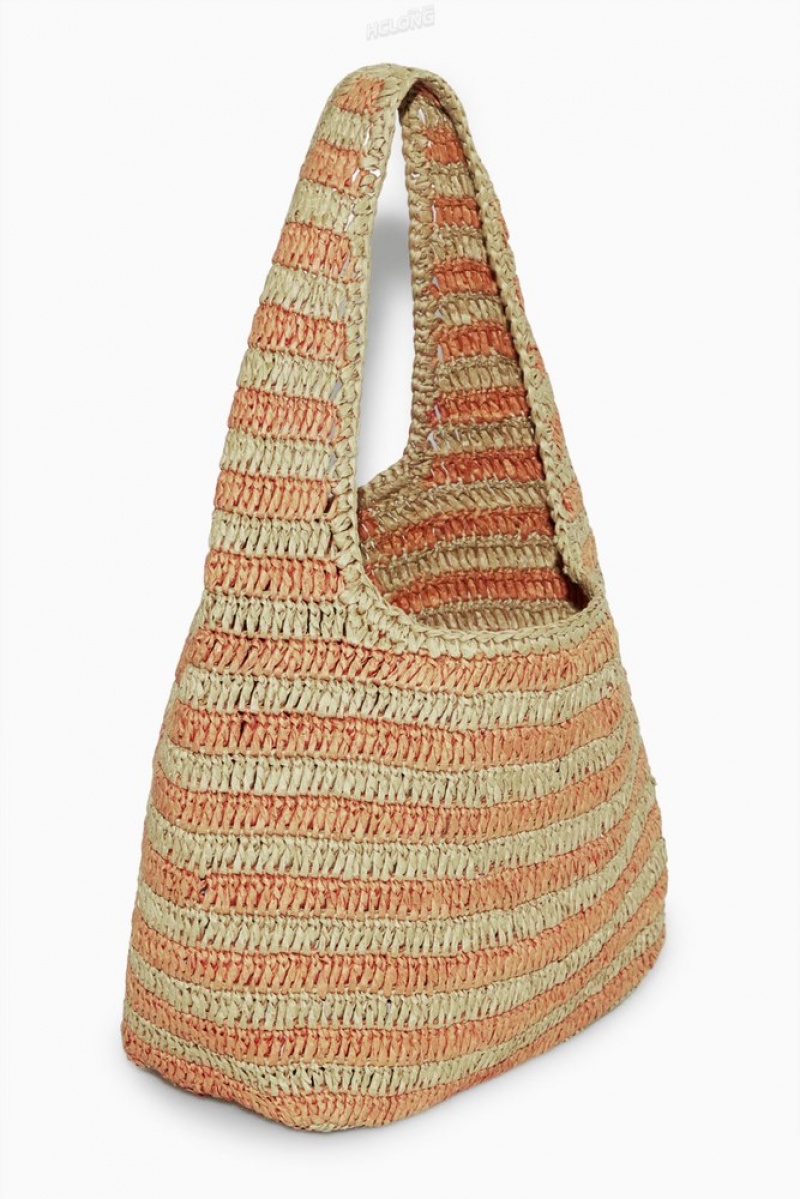 Beige / Orange / Striped COS Mini Shoulder Bag - Raffia Bags | IP20-N5PQ