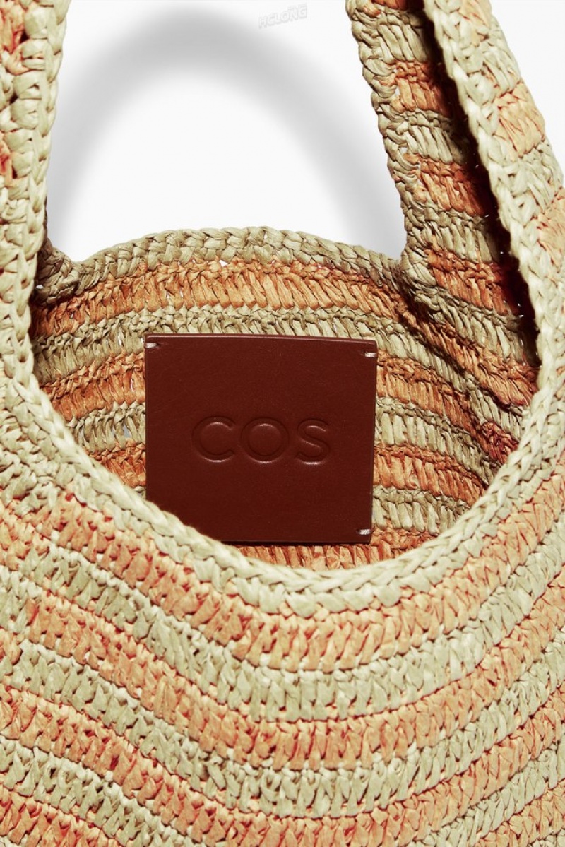 Beige / Orange / Striped COS Mini Shoulder Bag - Raffia Bags | IP20-N5PQ