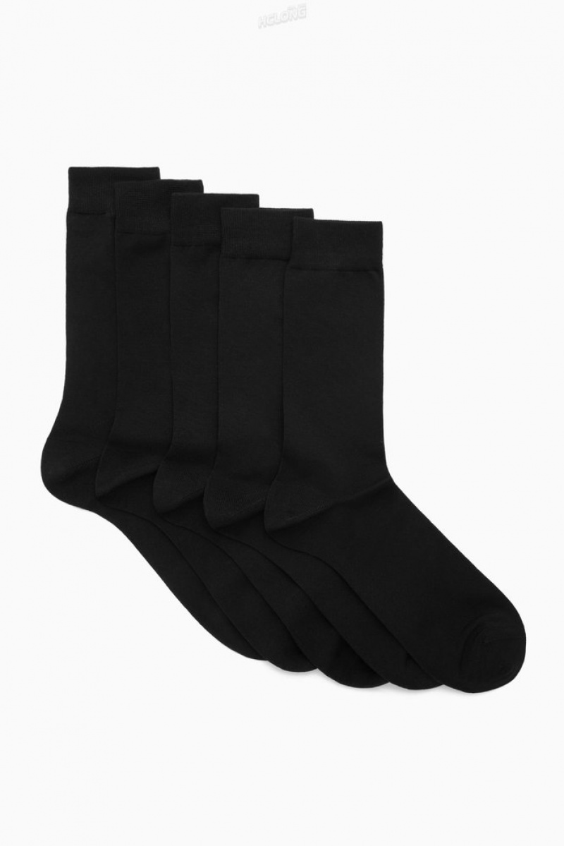 Black COS 5-Pack Mercerised Cotton Socks Socks | GI30-K8ZY