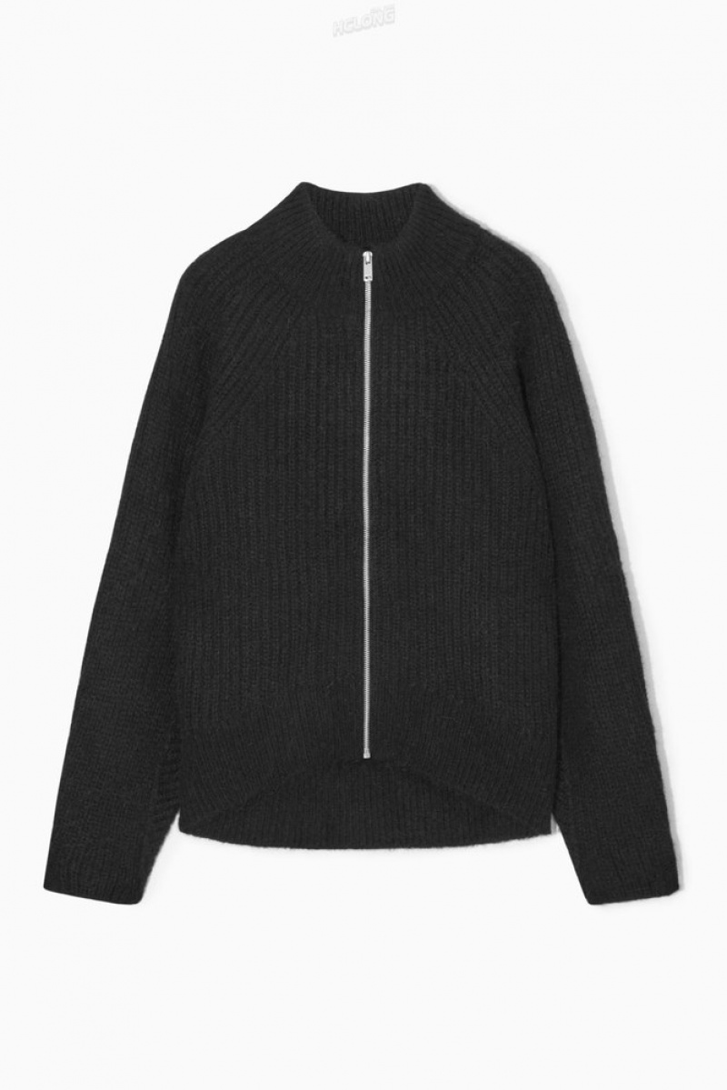 Black COS Alpaca-Blend Zip-Up Cardigan Sweaters & Cardigans | YH40-R7YY