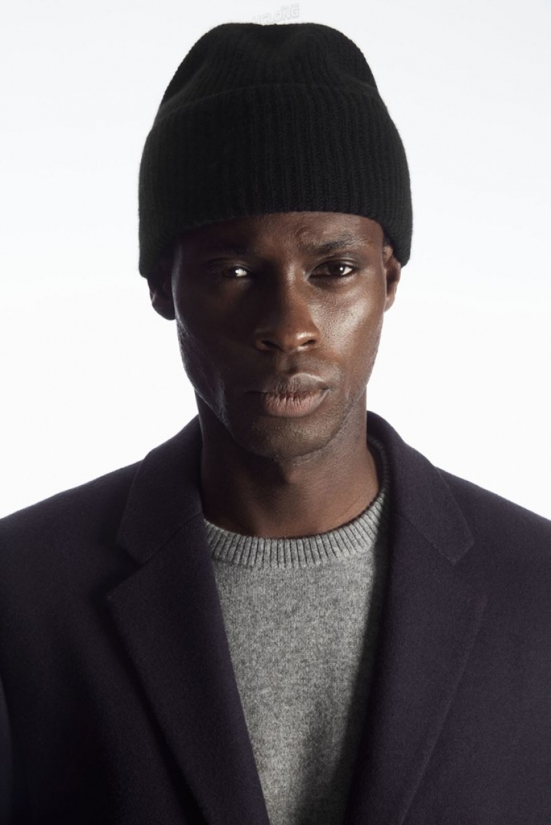 Black COS Cashmere-Blend Beanie Hats | XU84-S1RH