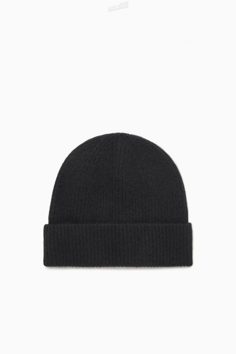 Black COS Cashmere-Blend Beanie Hats | XU84-S1RH