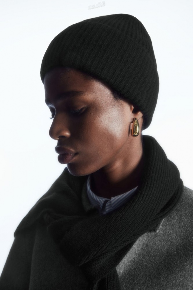 Black COS Cashmere-Blend Beanie Hats | XU84-S1RH