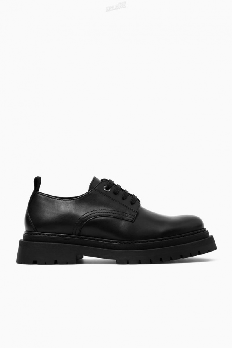 Black COS Chunky Leather Derby Shoes Slip On Shoes | EX66-L4MR