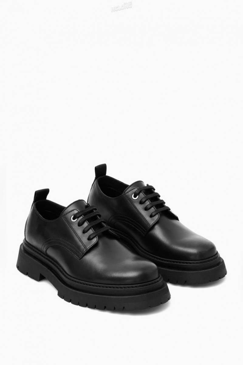 Black COS Chunky Leather Derby Shoes Slip On Shoes | EX66-L4MR