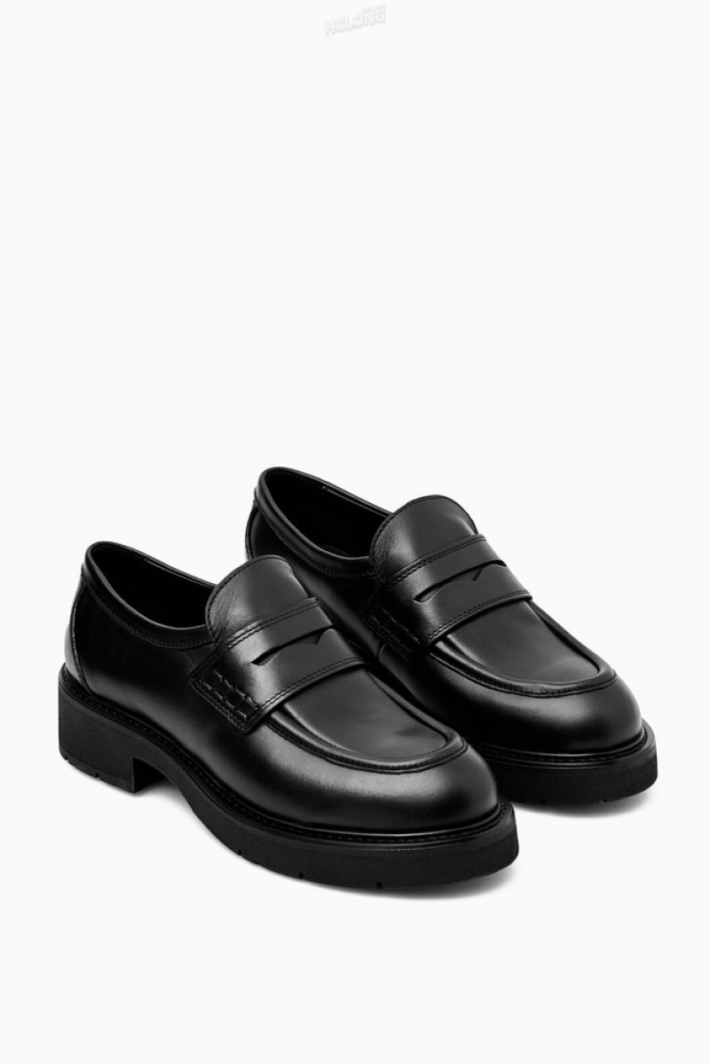 Black COS Chunky Leather Penny Loafers Loafers | AE07-O6XL