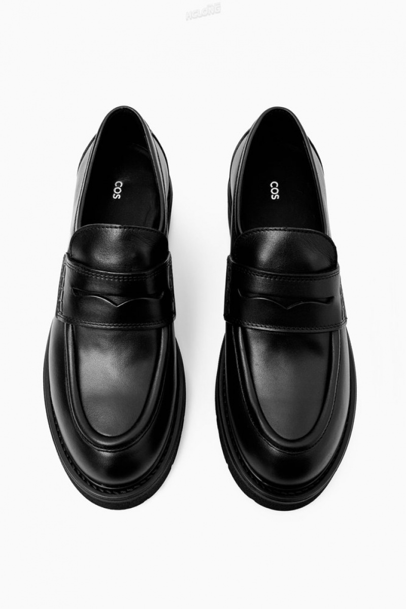 Black COS Chunky Leather Penny Loafers Loafers | AE07-O6XL