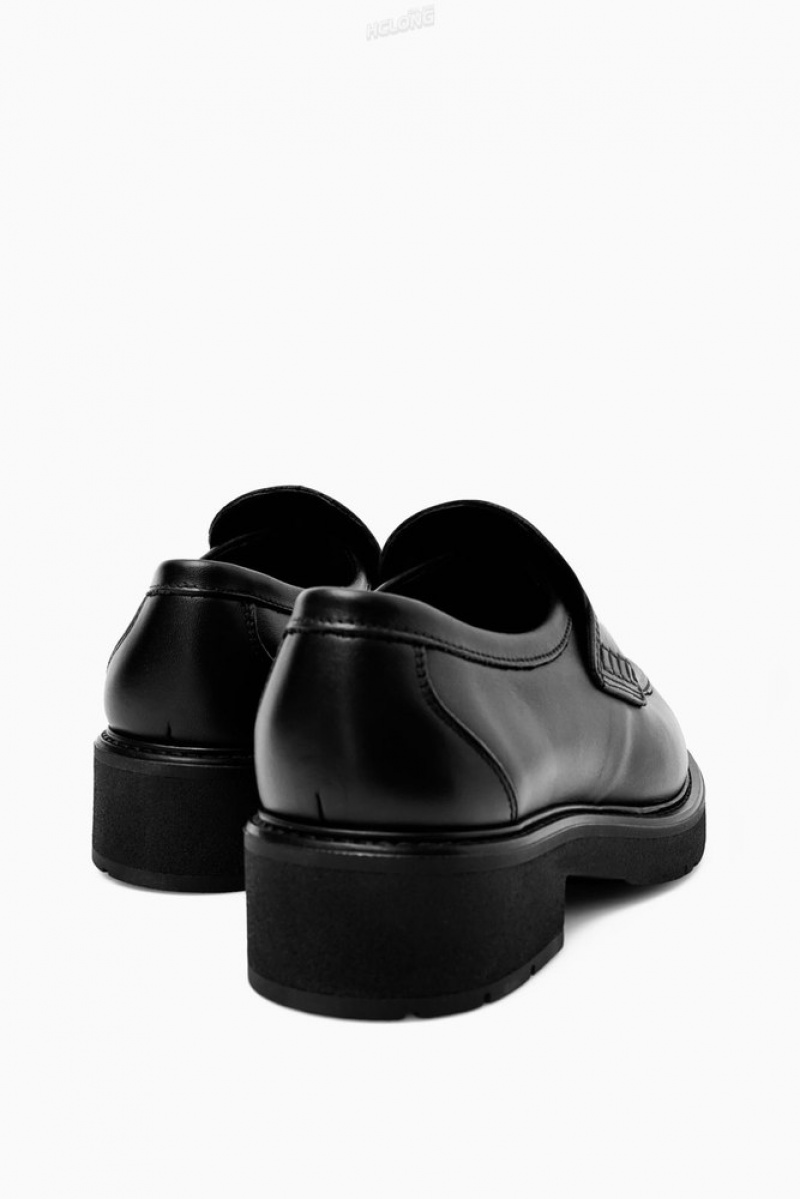 Black COS Chunky Leather Penny Loafers Loafers | AE07-O6XL