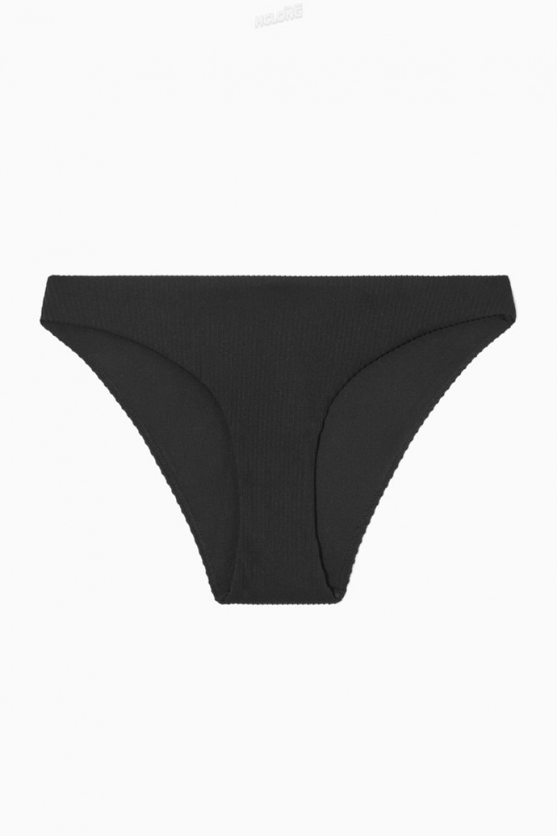 Black COS Classic Ribbed Bikini Briefs Swimwear | BV77-V4XY