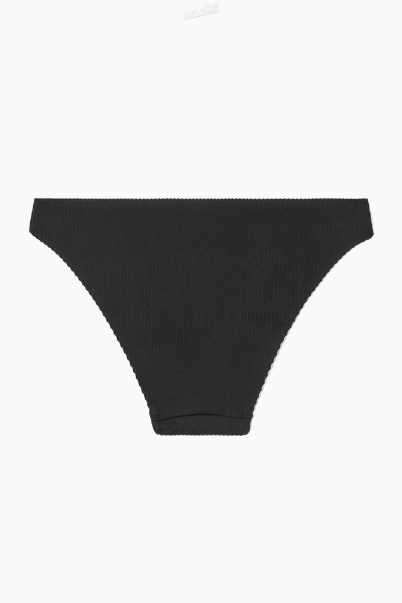 Black COS Classic Ribbed Bikini Briefs Swimwear | BV77-V4XY